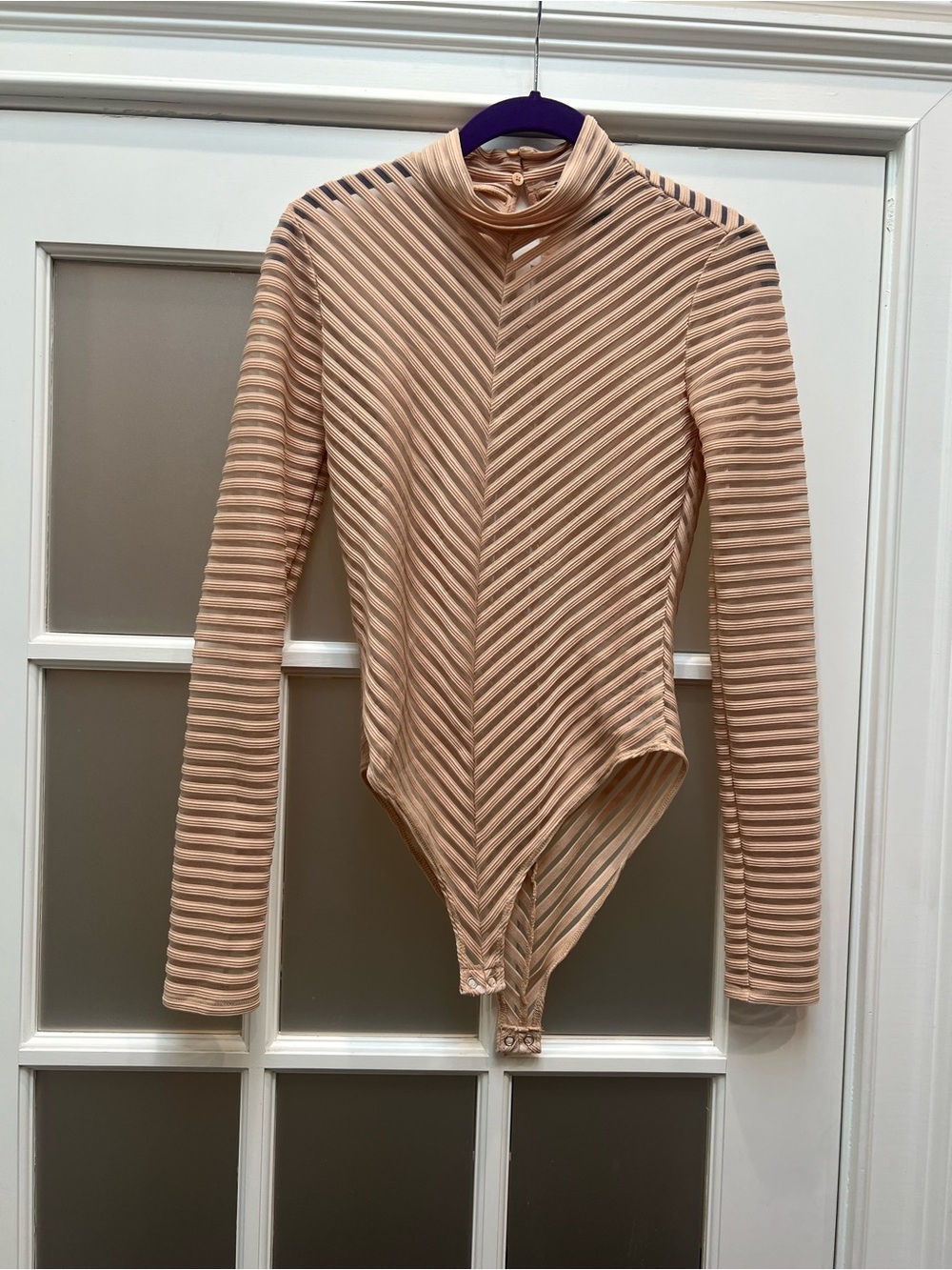 Forever 21 Peach Striped Turtleneck Sheer Bodysuit